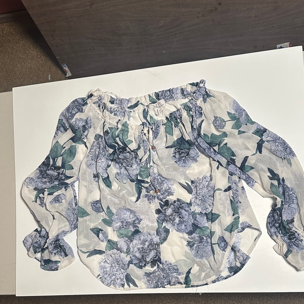 L.I.F.E Love is for eternity-Blue and Gray Ruffled Long Sleeve Blouse